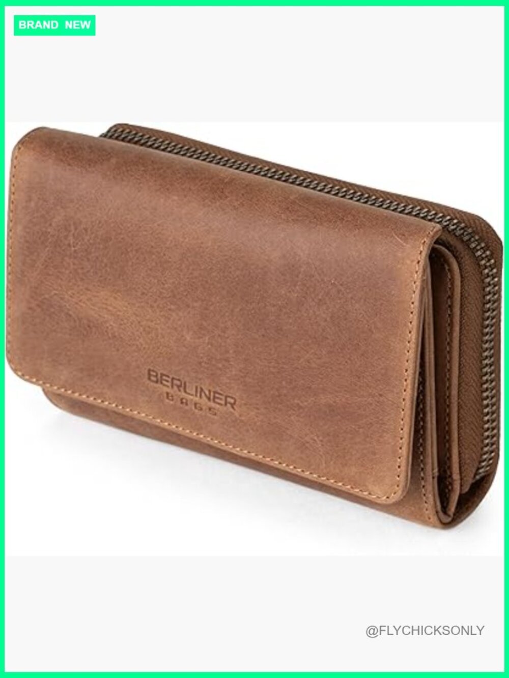Genuine Buffalo Leather Trifold Clutch Wallet with RFID Blocking, Zip Around